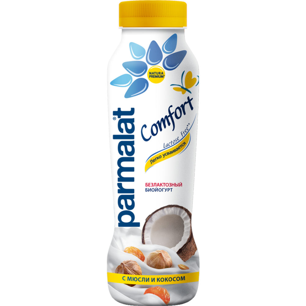 Биойогурт «Parmalat» безлактозный, мюсли и кокос, 1,5 % , 290 г