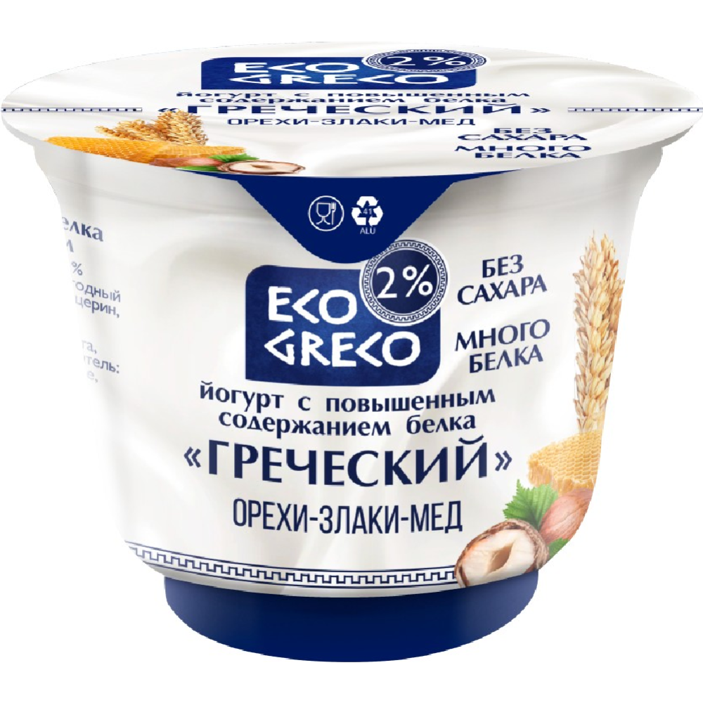 Йогурт греческий «Eco Greco» орех-злаки-мед, 2 %, 230 г