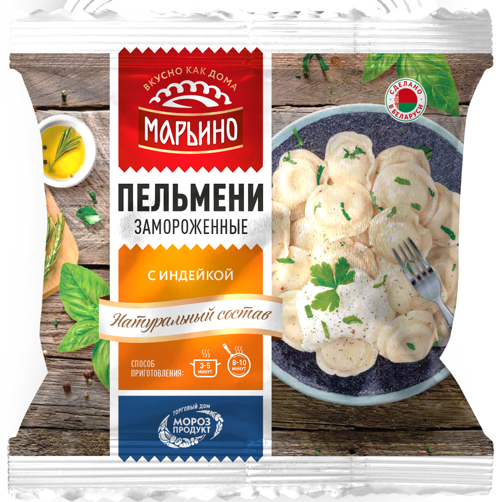 Пельмени «Марьино» с мясом цыпленка-бройлера и индейкой, 400 г